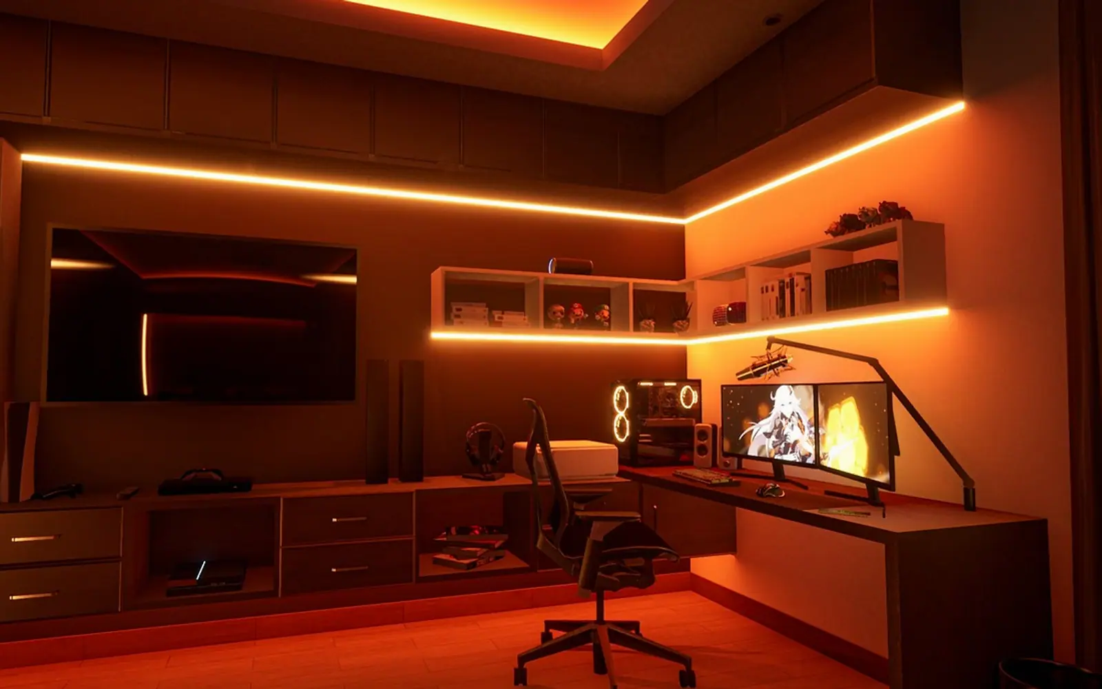 Interior design, home office and desk setup