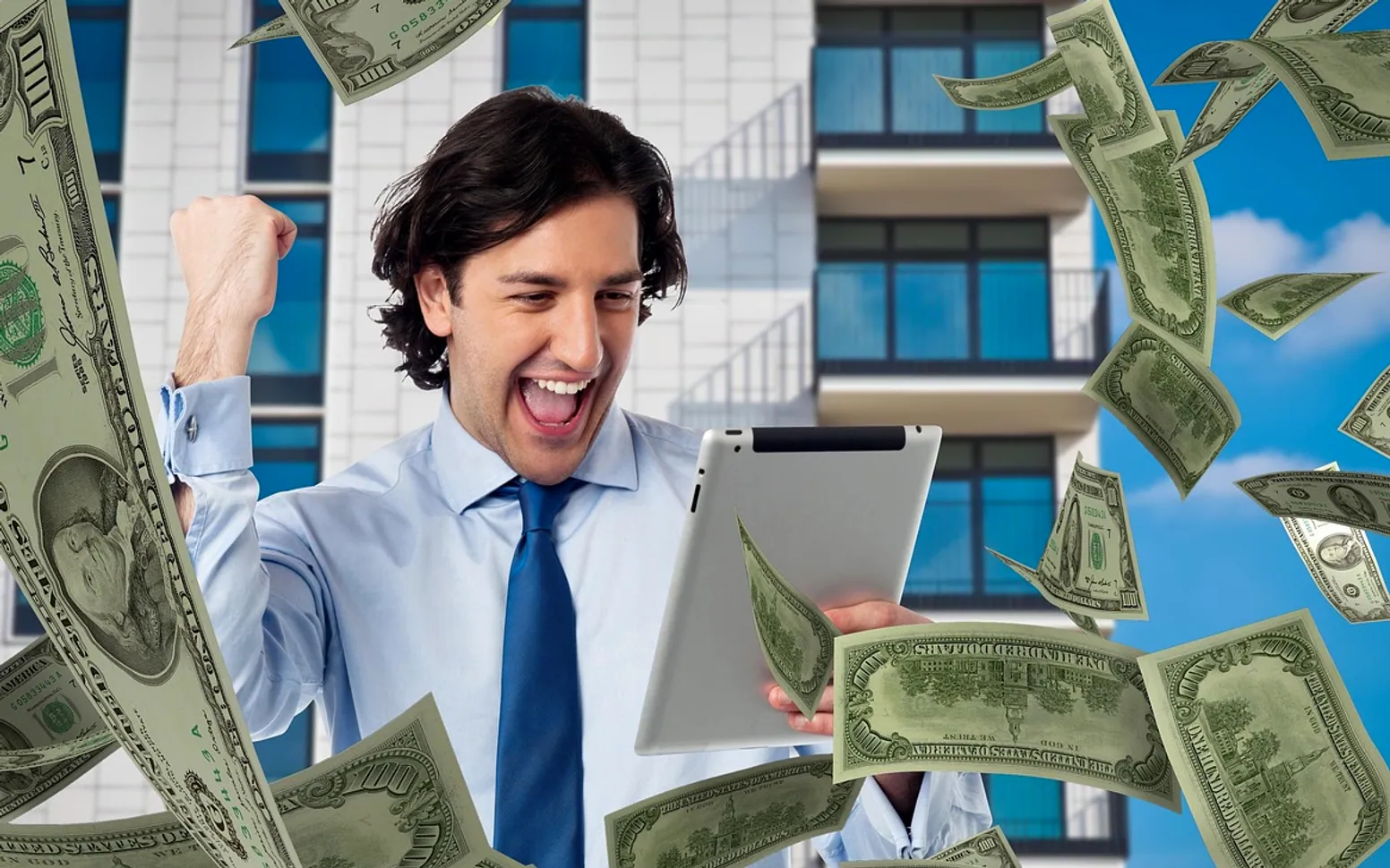 Man, money and tablet