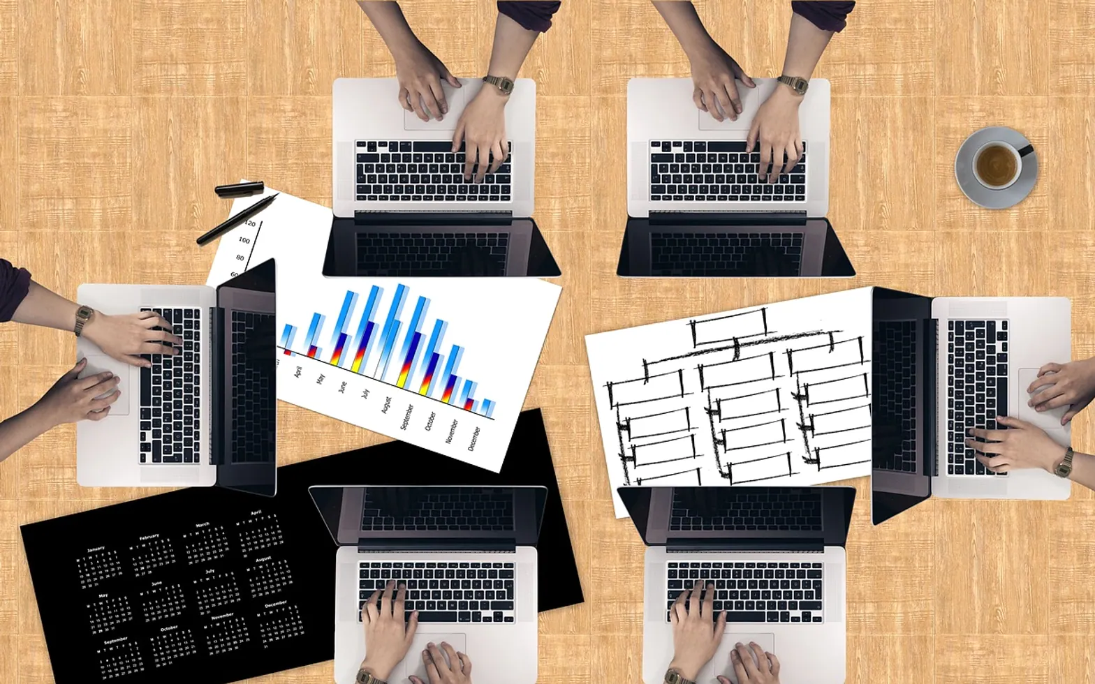 Laptop, hands and planning